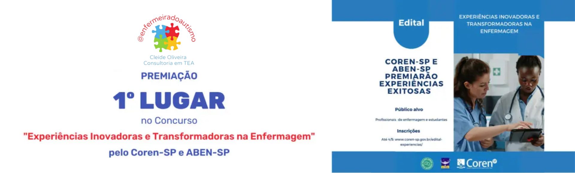 Banner Coren-SP Premiação concurso Experiências Inovadoras e Transformadoras na Enfermagem - Enfermeira do Autismo